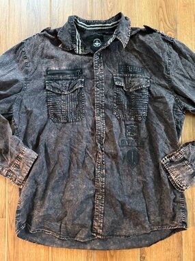 Affliction Washed Button-Down Shirt - Black - men’s 2XL
